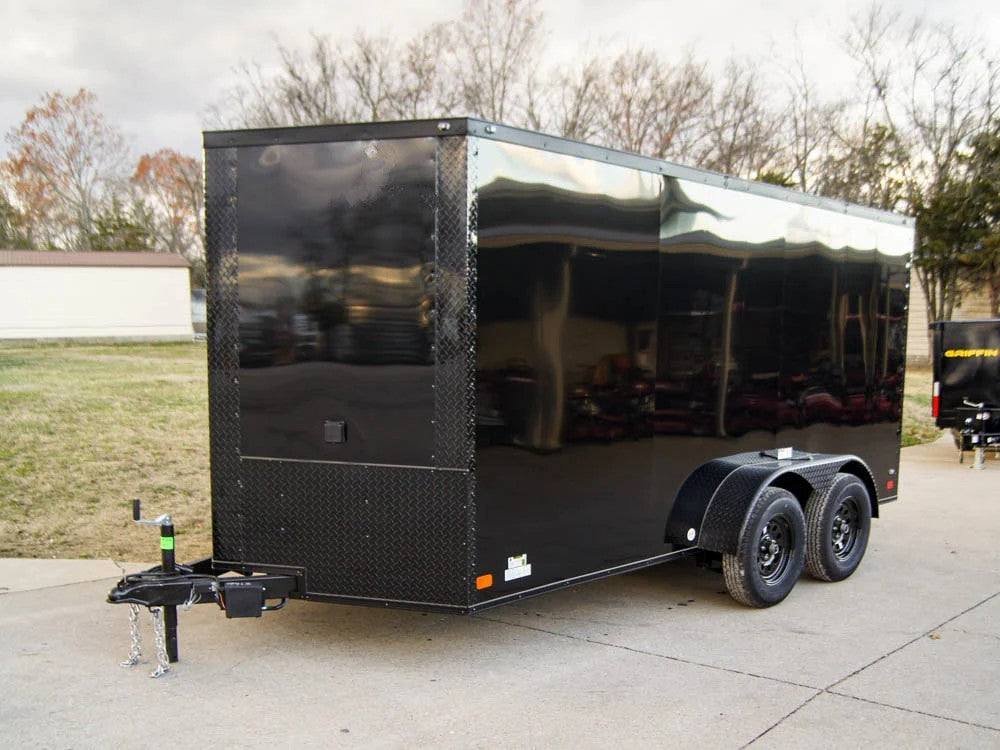 7x14 Black V-Nose Enclosed Trailer Blkout Pkg (2) 3,500lb Axles Elec Pkg