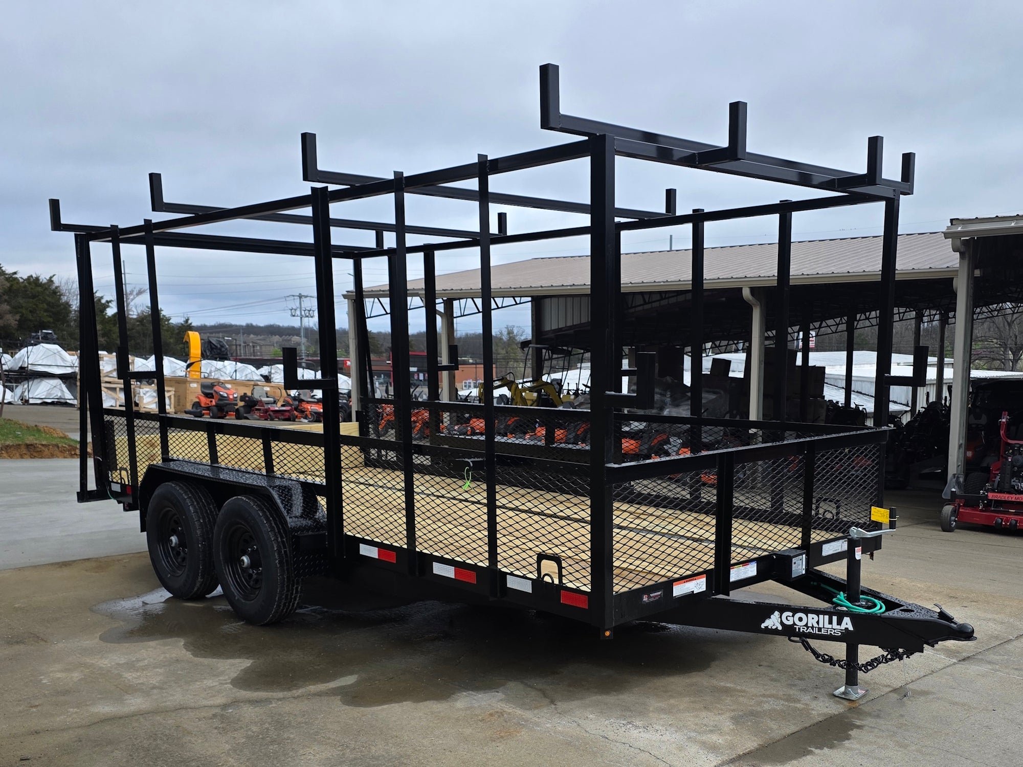 7x16 Straight Deck (2) 5200lb Axles 2ft Mesh 6ft Ladder Racks