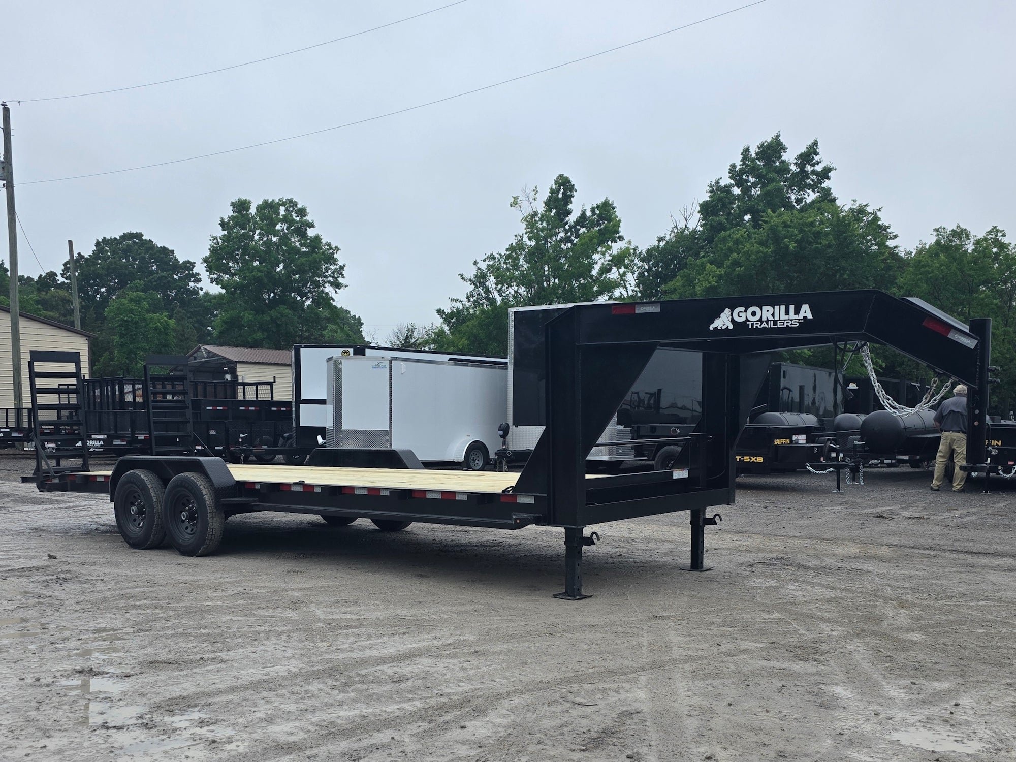 7x24 Gooseneck Equipment Trailer (2) 7K Axles Standup Ramps 14k GVWR