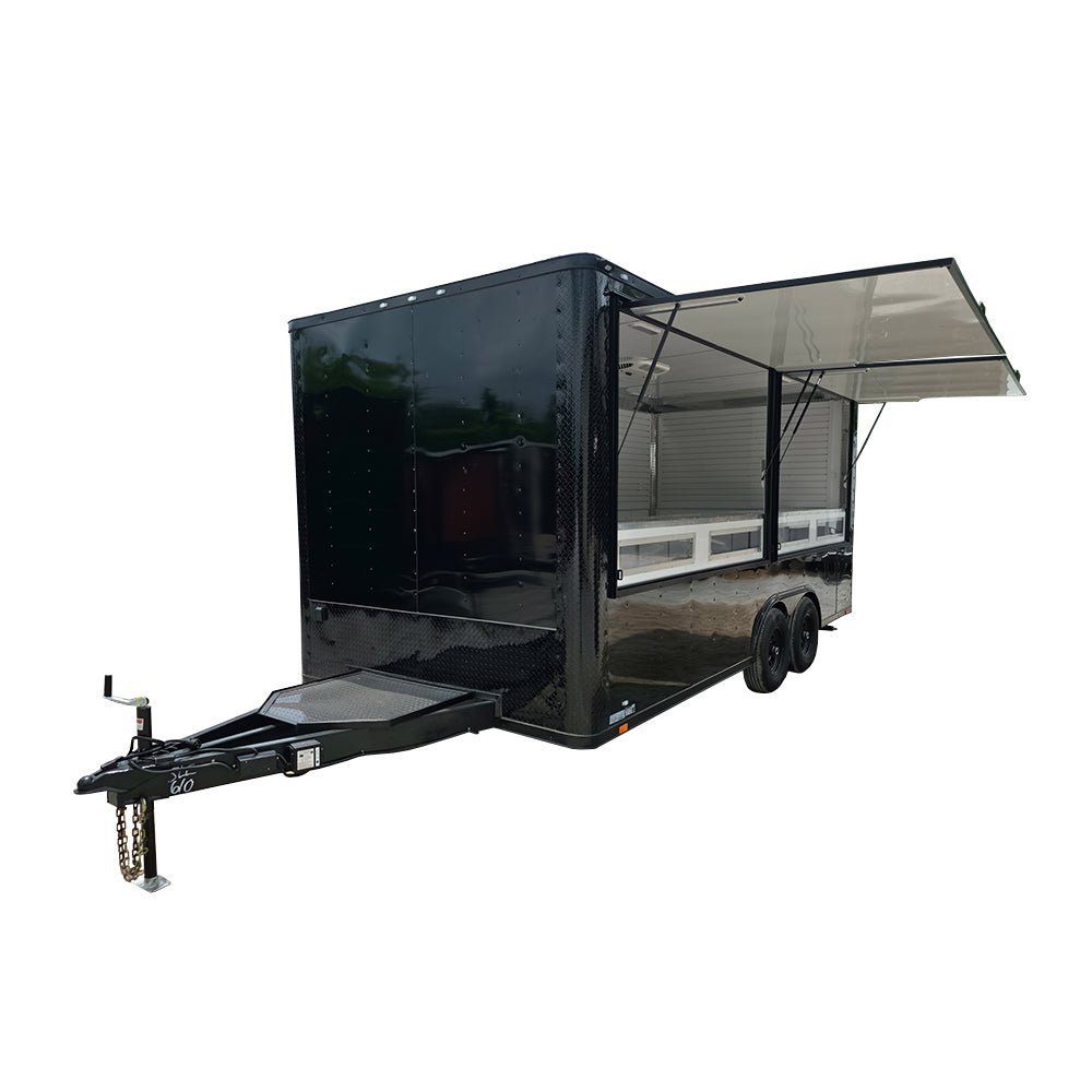8.5' X 18' Concession Trailer Black With Blackout Merchandising Event & Marketing