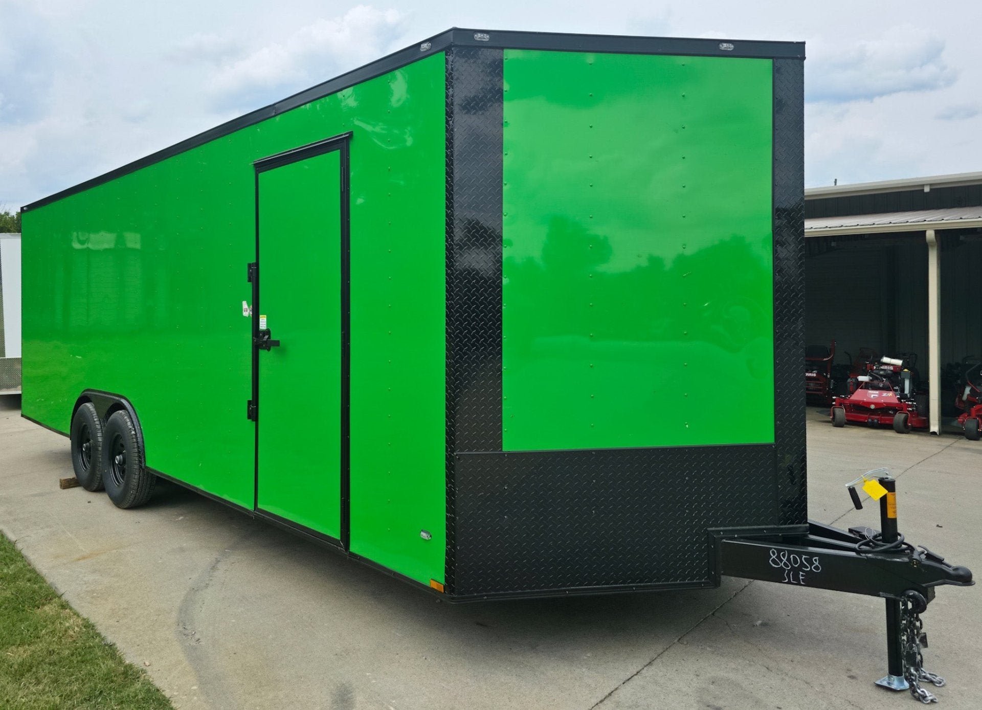 8.5x24 V Nose Neon Green Enclosed Trailer (2) 5200 LB Axles With Brakes 7 Ft Interior Height With Black Out Package