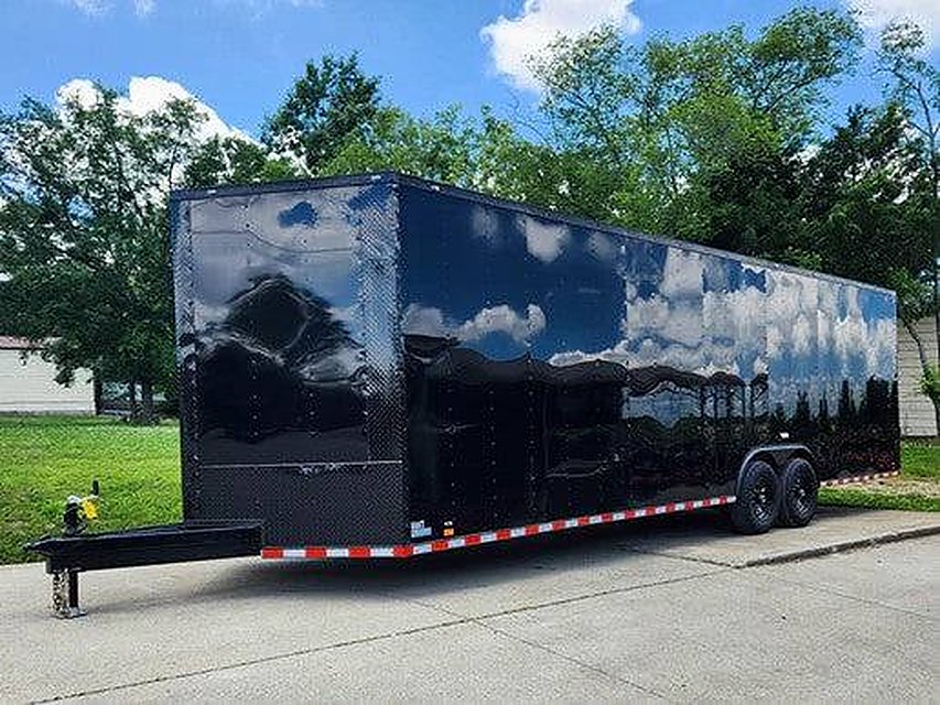 8.5x28 Black V-Nose Enclosed Trailer with Blackout Pkg (2) 7K Axles
