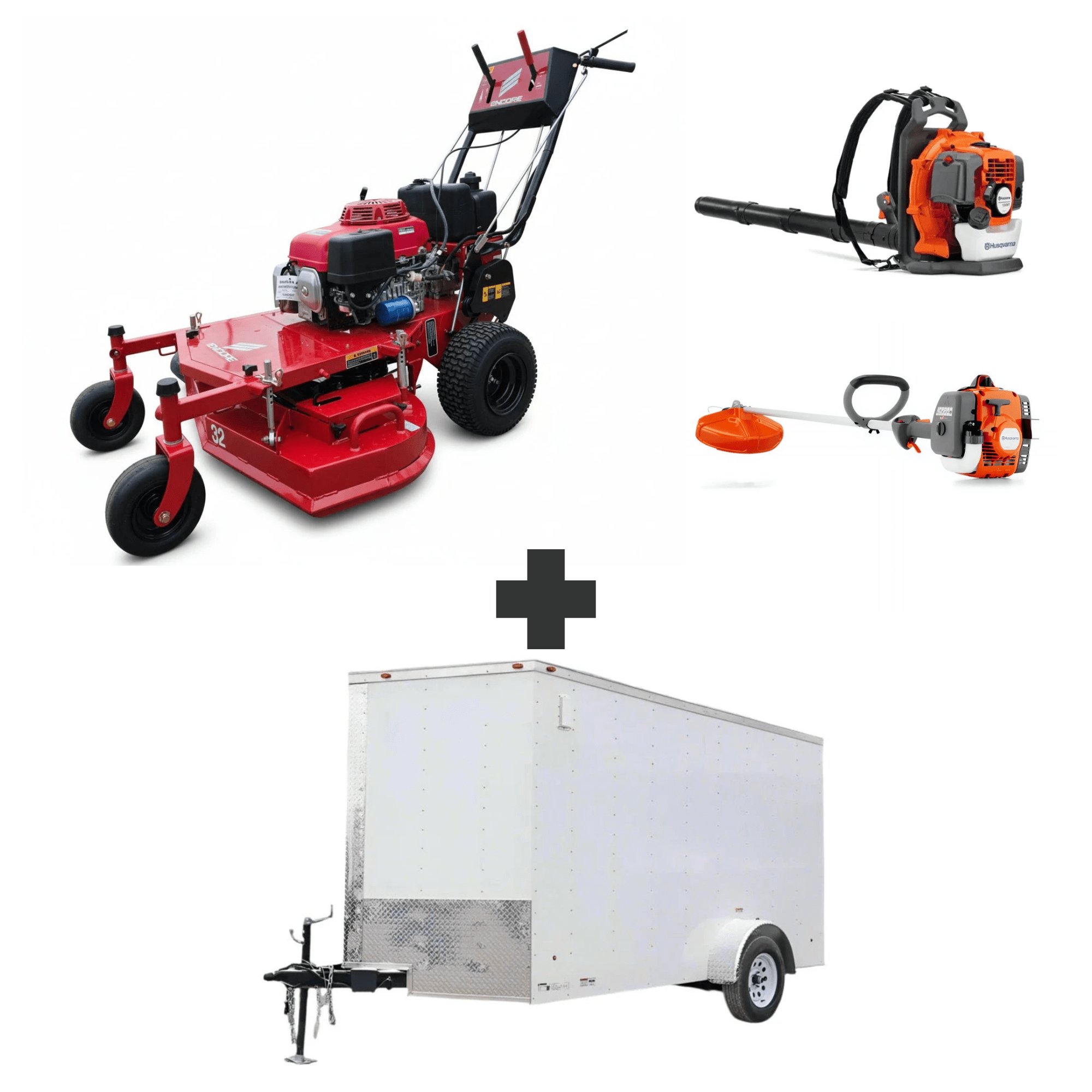 Encore EW32X11HD Commercial Walk Behind Mower 32" 10.5HP Honda Enclosed Trailer Handheld Bundle